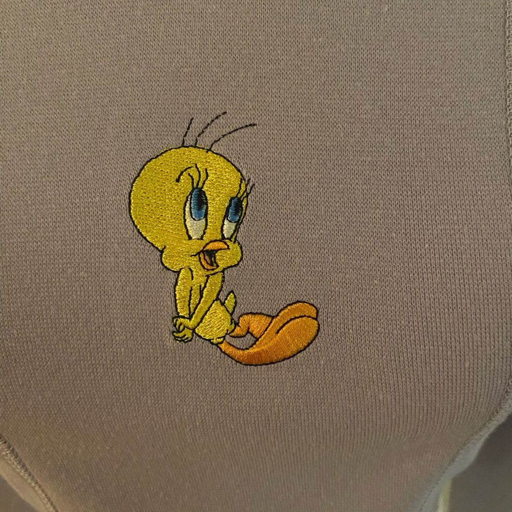 Embroidered Lilac Purple Tweety Bird Too Long Sleeves